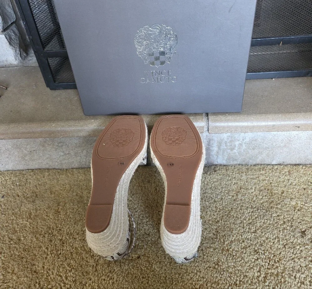 Vince Camuto Beige Snakeskin Espadrille Ankle-Strap Sandals